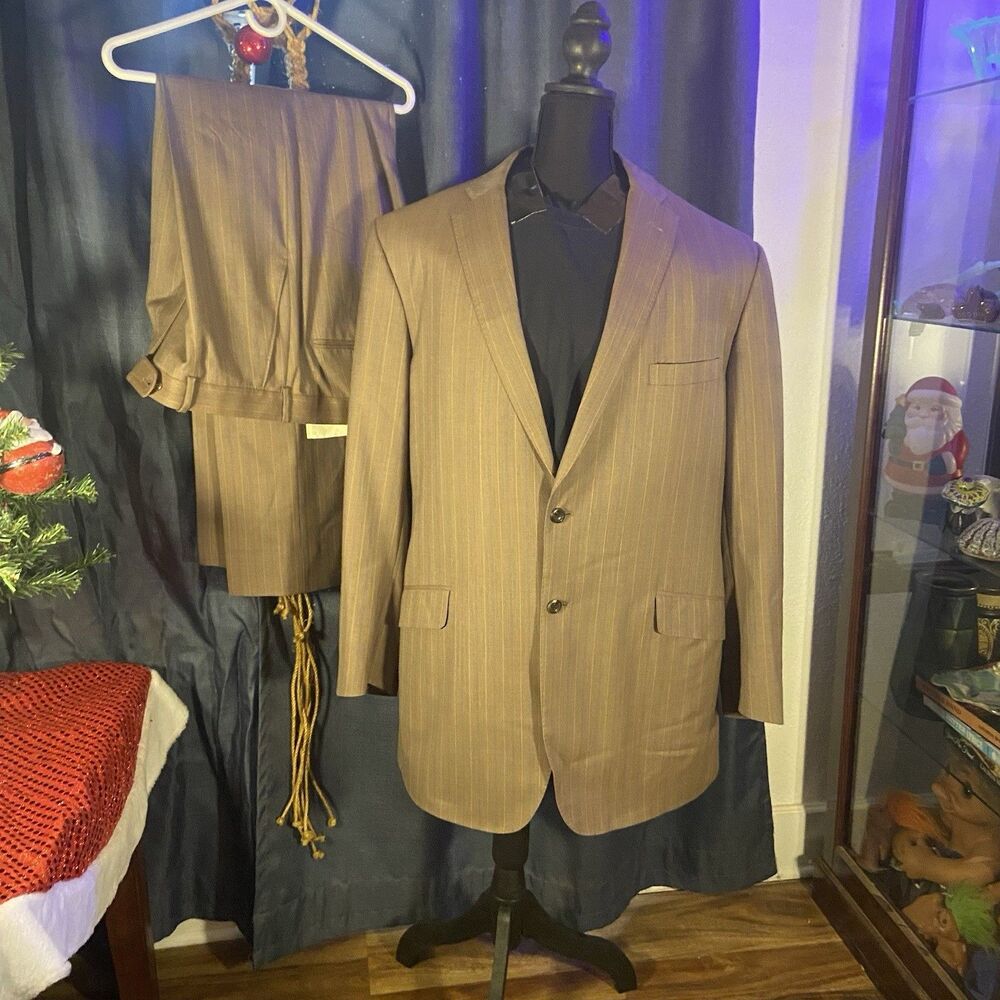 Men's Custom Tailored Suit Royal Classic by Tom James Company XL brown pinstripe